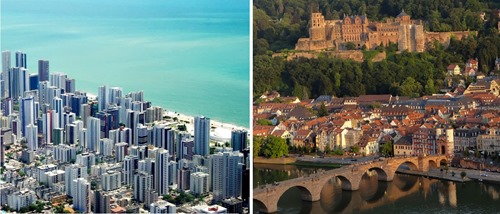 The cities of Recife (left) and Heidelberg