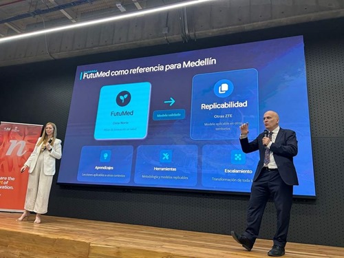 Carina Rapetti and Josep Piqué presenting FutuMed