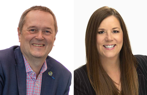 Carl Viel (L) succeeds Carol Stewart (R) whose term ended at IASP Hamilton.