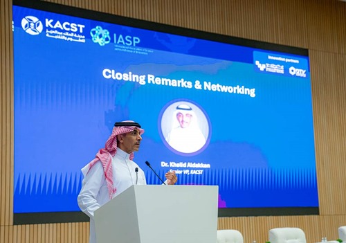 Khalid Aldakkan giving speech in Riyadh 2025