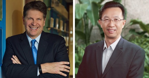 Outgoing President Paul Krutko (left) and new President Herbert Chen