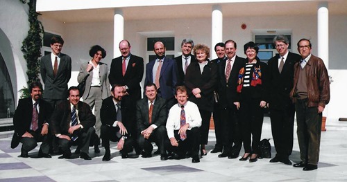 Pepe Pérez Palmis (far right) outside IASP Headquarters with Luis Sanz, Felipe Romera (PTA) and  members of the IASP Board in 1998