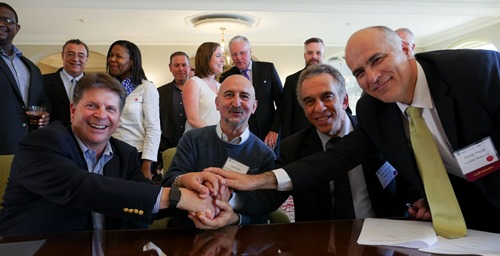 Luis Sanz with IASP President Paul Krutko (left), and past presidents JF Balducchi and J Piqué