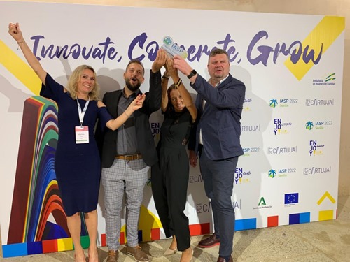 Malaga TechPark celebrate their win with collaborators from Poznan STP, Tehnopol and Berlin Adlershof 