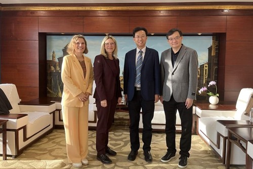 Visiting TusPark - from left to right: Ebba Lund, Lena Miranda, Herbert Chen, and Jinsheng Zhang