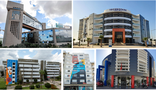Technopark Morocco sites - from top left clockwise: Casablanca, Rabat, Tangier, Souss Massa and Agadir
