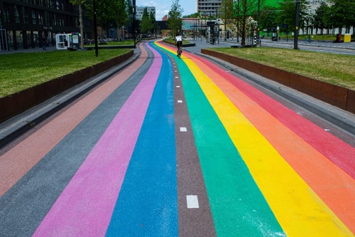 The rainbow cycle path at Utrecht Science Park