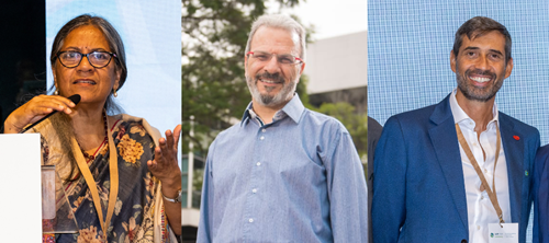 Outgoing and Incoming Treasurers Deepanwita Chattopadhyay and Jorge Audy, and new Vice President Salvatore Majorana